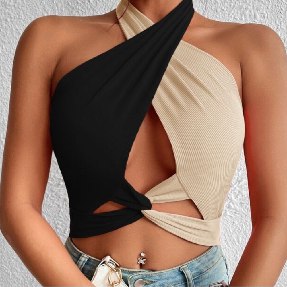 Chic Black and Tan Halter Top